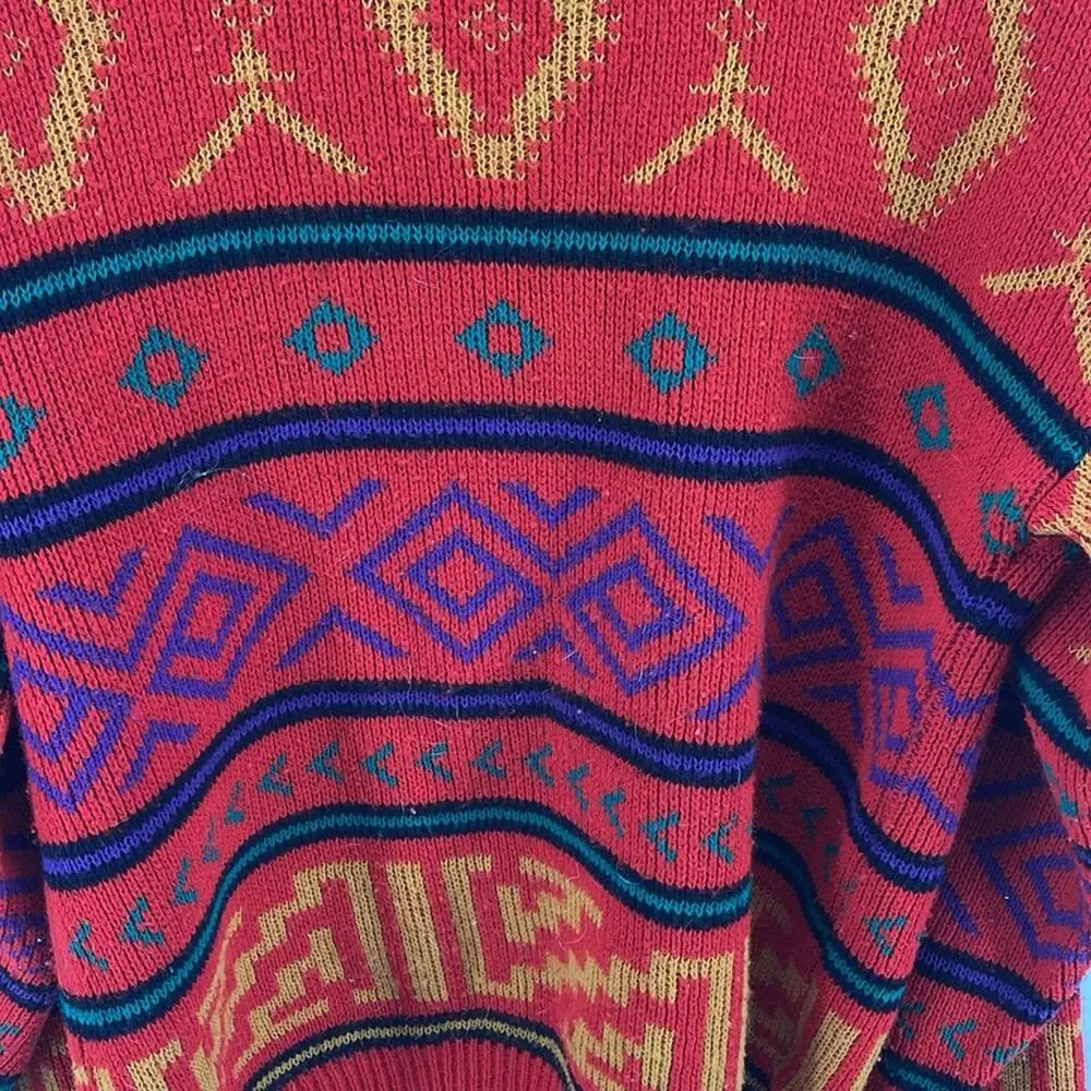 Vintage Le Tigre geometric Aztec Tribal print crewneck pullover grandpa sweater